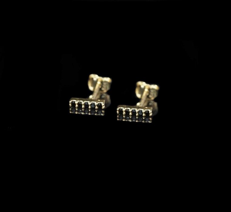 Złoto 585 - Złote kolczyki prostokąty z czarnymi cyrkoniami