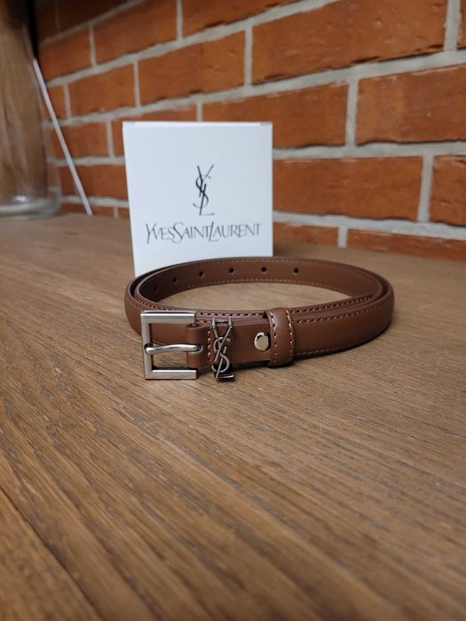 Brązowy damski skórzany pasek YSL 105 cm
