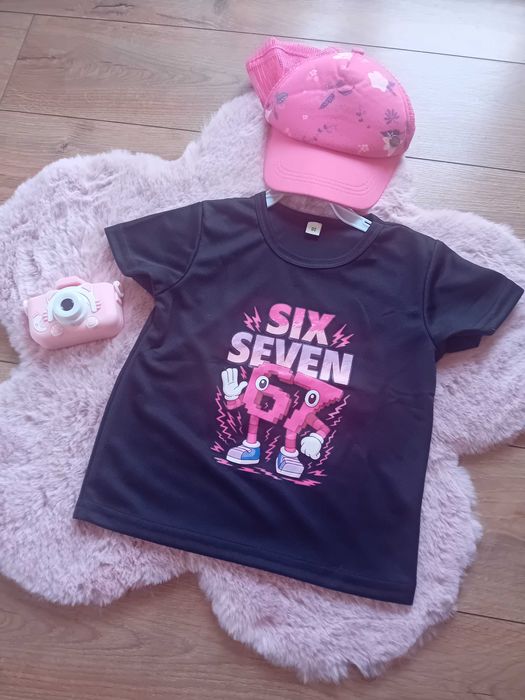 Koszulka dziewczęca Six Seven r. 90 granatowa t-shirt z nadrukiem