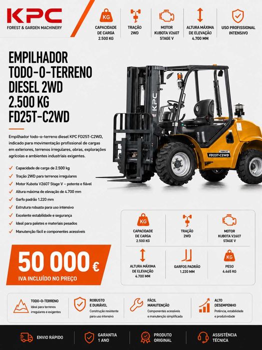 EMPILHADOR TODO-O-TERRENO DIESEL KPC 2WD 2500 KG LL29