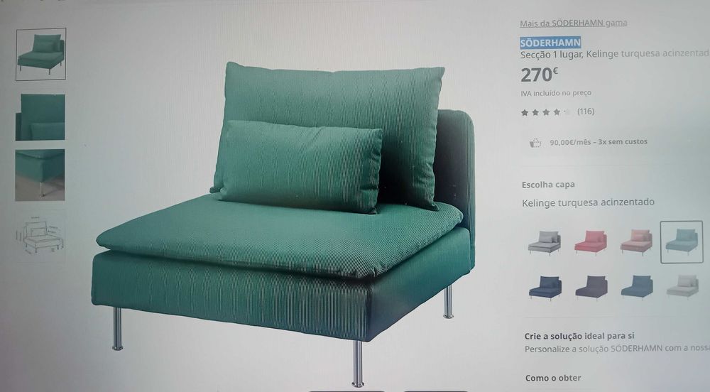 Capas de sofá SÖDERHAMN individual, elegante cor turquesa, a estrear