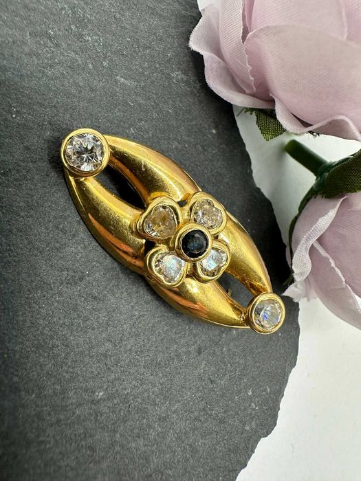 Złota Broszka Włoska Z Cyrkoniami Próba 750 18K Waga 5,67g