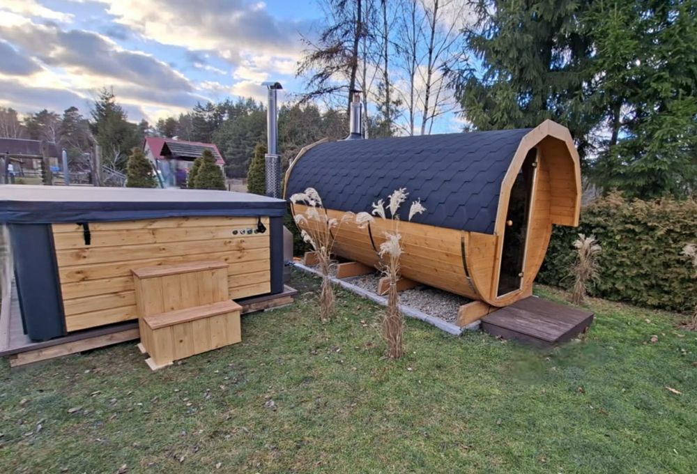 ZESTAW SPA: Sauna Beczka 350cm (Przedsionek) + Balia z Masażem | Solid