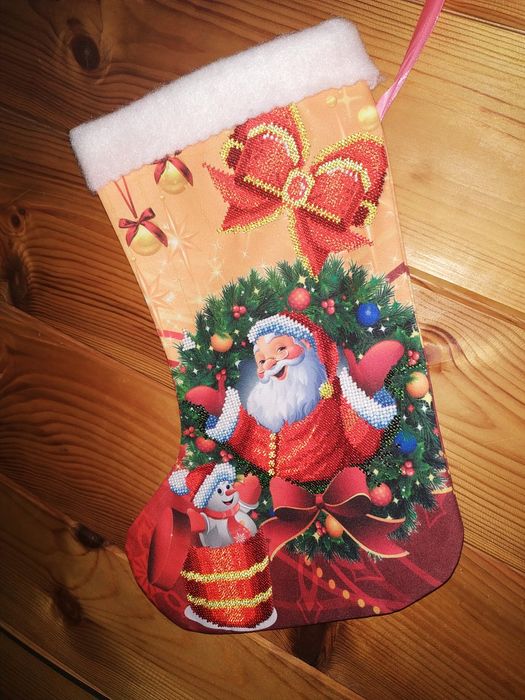 Новорічний чобіток вишитий чеським бісером