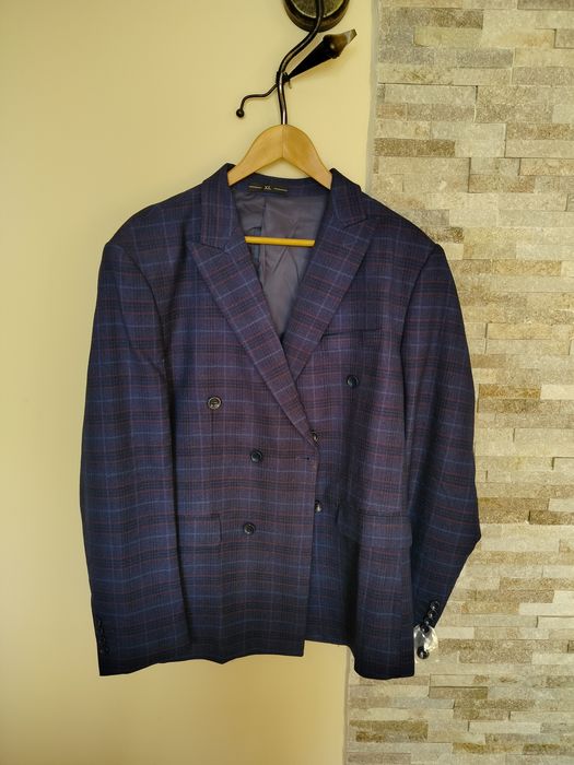 Garnitur granatowy w kratkę