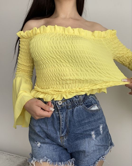 Cameo Rose żółta bluzka typu hiszpanka