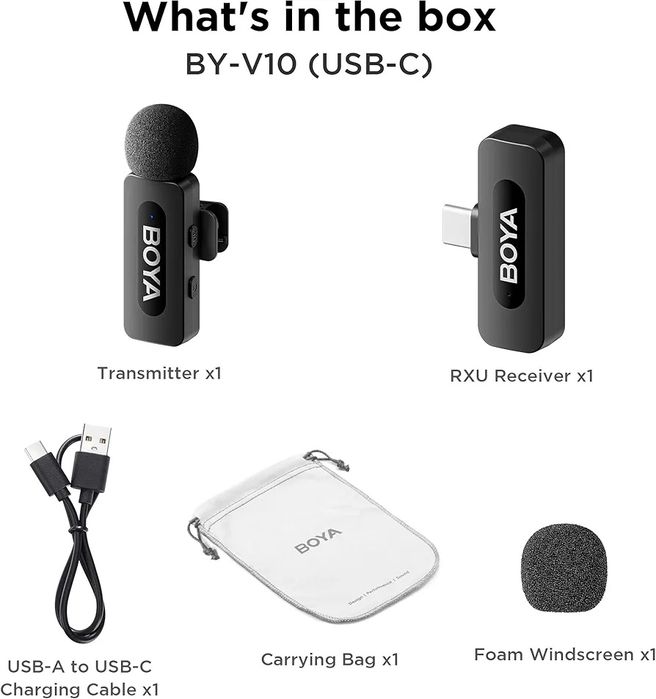 Бездротовий петличний мікрофон BOYA BY-V10 з USB-C