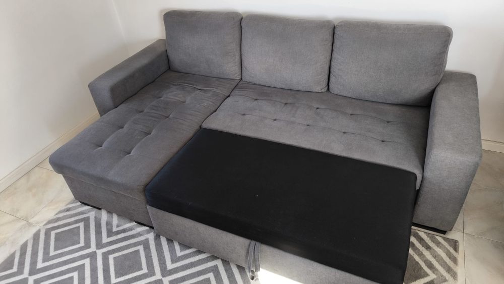 Chaise longue reversível de tecido com cama HARRY cor cinza