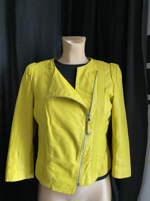 Kurtka damska S/36 Ochnik 3/4 rękaw ramoneska skóra naturalna seledyno