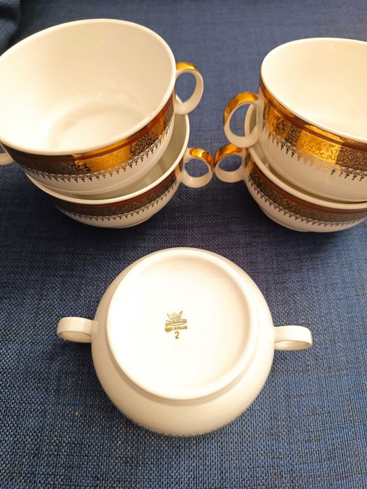 Bulionówki porcelana pozłacane Karolina PRL