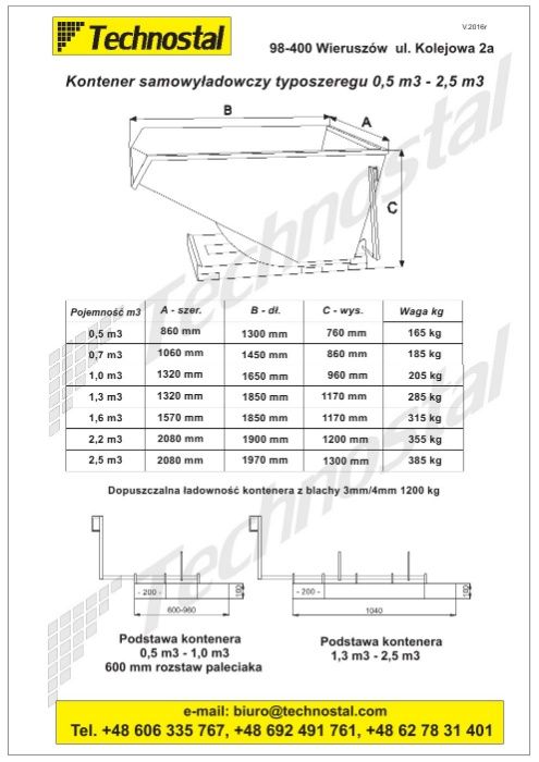 kontener samowyładowczy, koleba 3,5 m3 KS-35