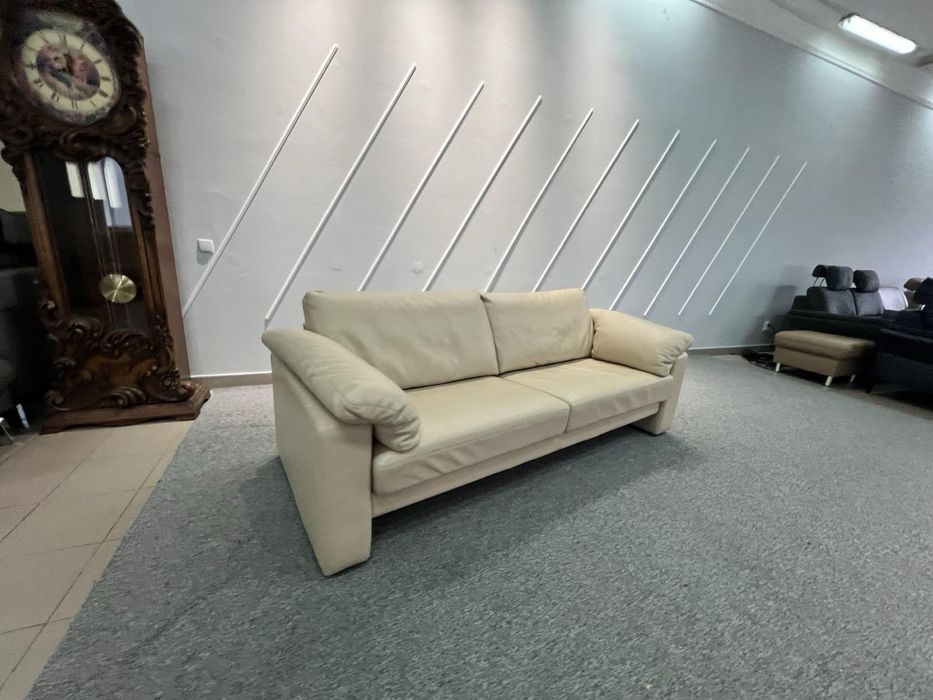 Диван шкіряний нерозкладний світлий беж