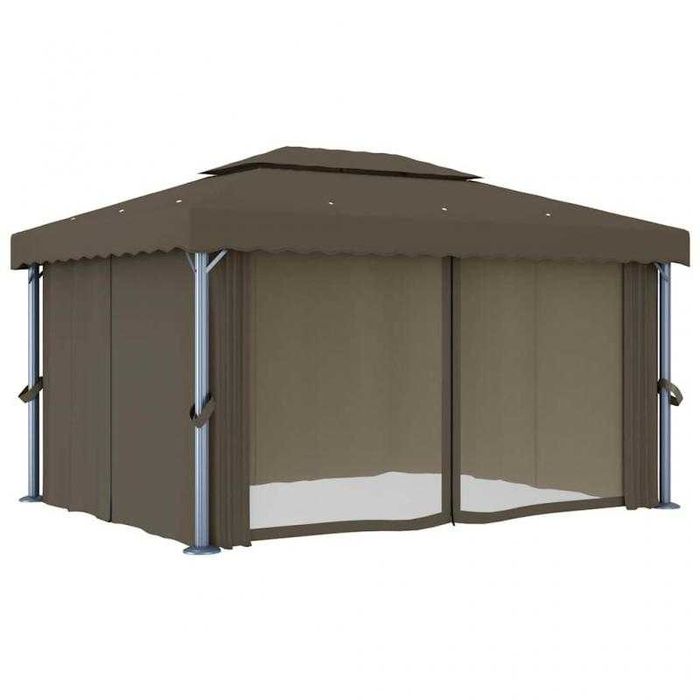 Gazebo 4x3 m com Cortinas e Luzes LED Solares