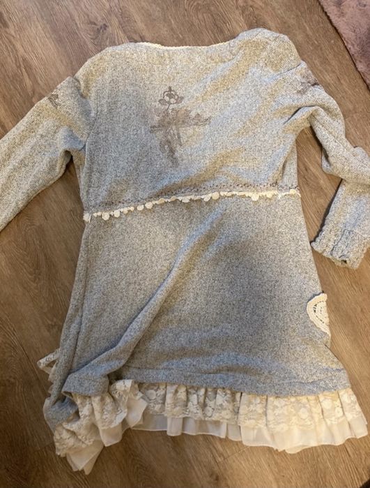 Cardigan vintage koronka szary