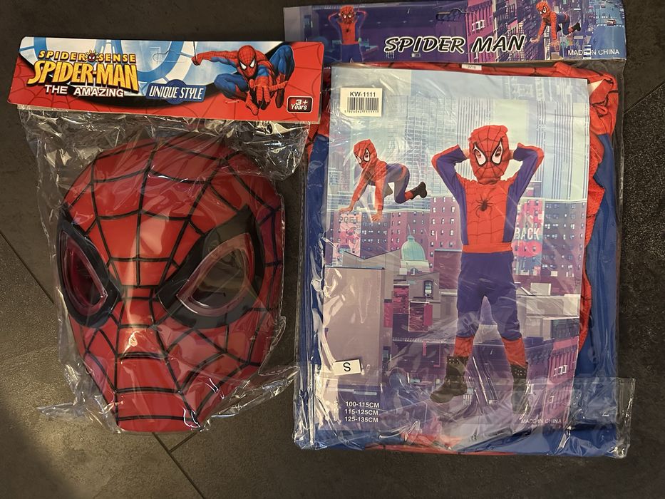 Spiderman 104 cm nowy zestaw strój +świecąca maska Spider-man