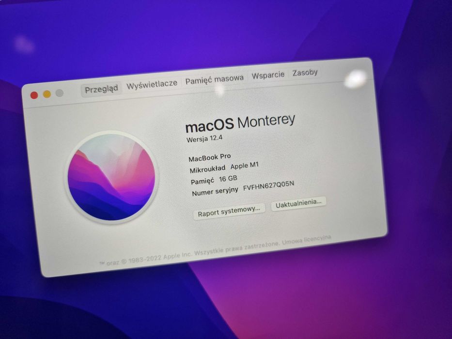 Macbook PRO 13 2020/ M1/ 16GB/ 256GB/ Space Gray/ 378 cykli/ Grade A-