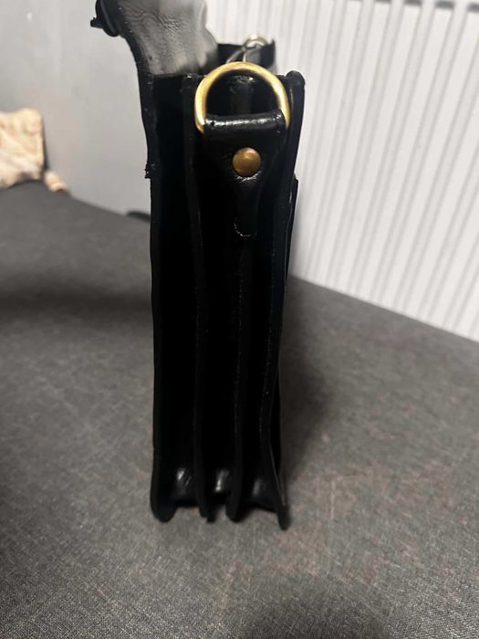 Włoska teczka skórzana aktówka Geniue Leather Made in Italy (Czarna, Vintage)