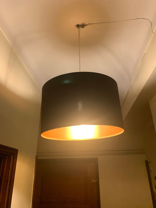 2 candeeiros de tecto pretos com interior dourado