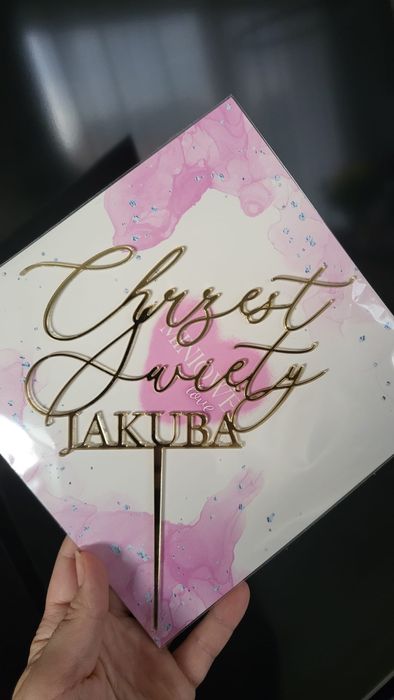 Topper złoty lustro Chrzest Święty Jakuba 17cm