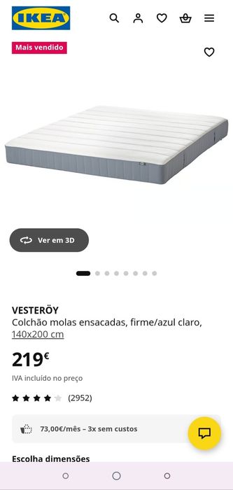 Cama de casal IKEA 1,40cm por 2,00 e Colchão Vesteroy(Guimarães e Santo Tirso)