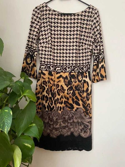 Leopard knit pencil dress elegant chic | dzianinowa sukienka kratka 42