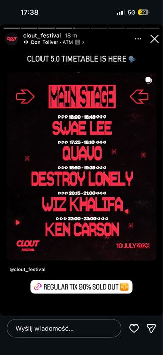 Na sprzedaz dwa bilety dwudniowe na clout festival  10/11.07.26 r warszawa cena nizsza niz na bilecie