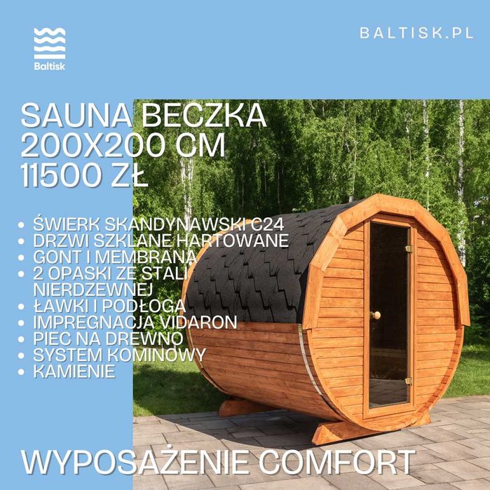 Sauna ogrodowa, Beczka Ruska, Bania 200cm - możliwość konfiguracji