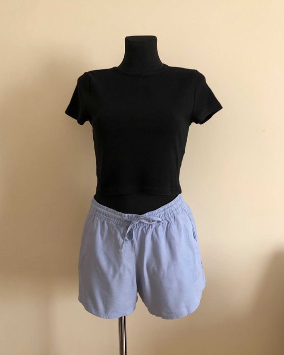 Szorty krótkie spodenki z wiskozy i lnu błękitne 38 H&M