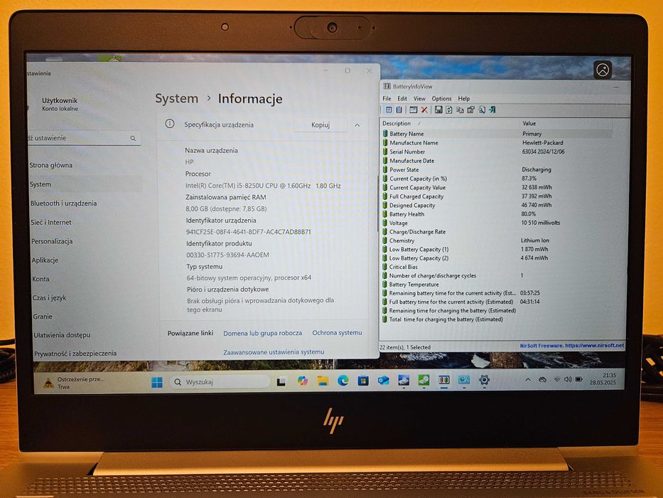 laptop HP EliteBook 830 G5 wraz ze STACJĄ DOKUJĄCĄ 230W. i5-8gen,512+8