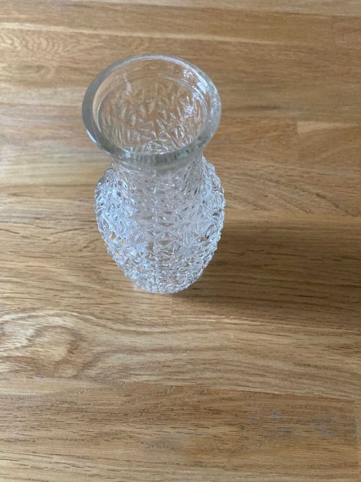 Wazon Prądniczanka „Lodowy Grys” szkło PRL biały przeźroczysty