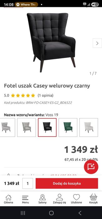 Fotel uszak welurowy Casey  Black red White