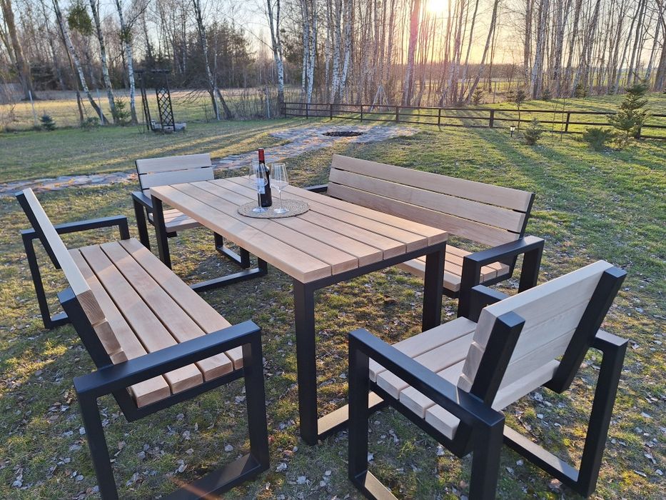 Stół ławka komplet Meble tarasowe na lata Gruba deska Bukowa Jakość