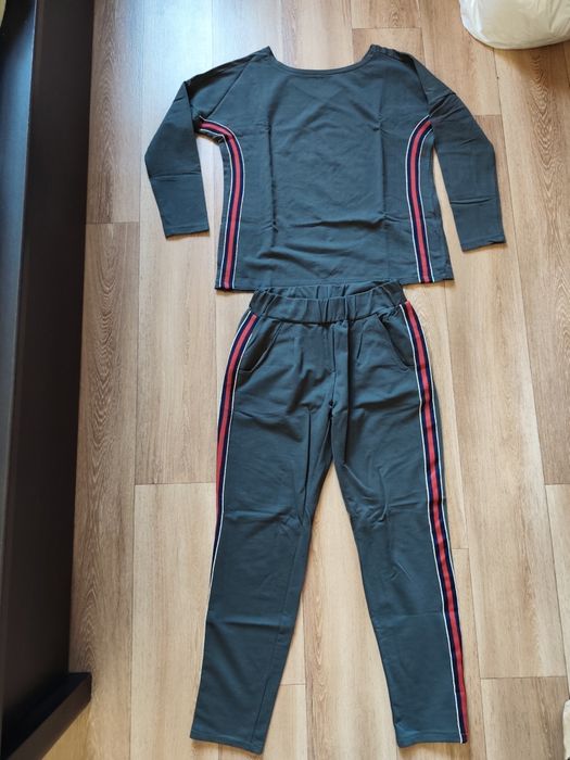 Megi S/M dres komplet khaki wygodny spodnie bluza