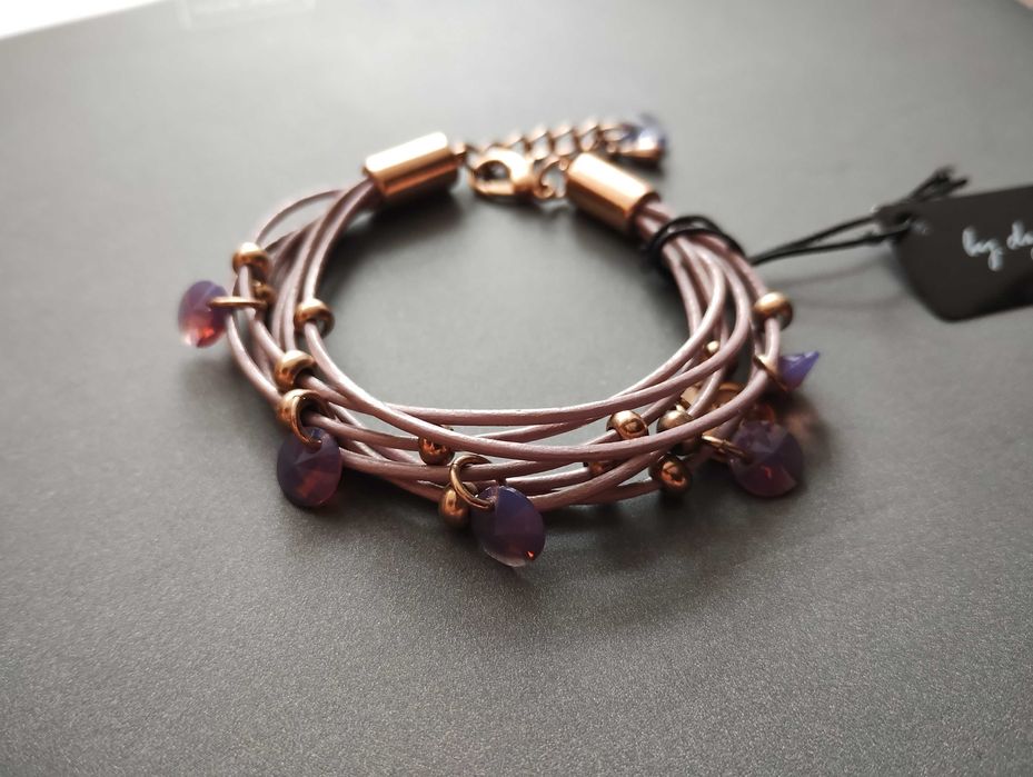 Bransoletka By Dziubeka liliowa z kryształkami Swarovski