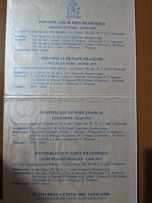 carteira oficial de moedas de Euro do Vaticano do ano de 2019
