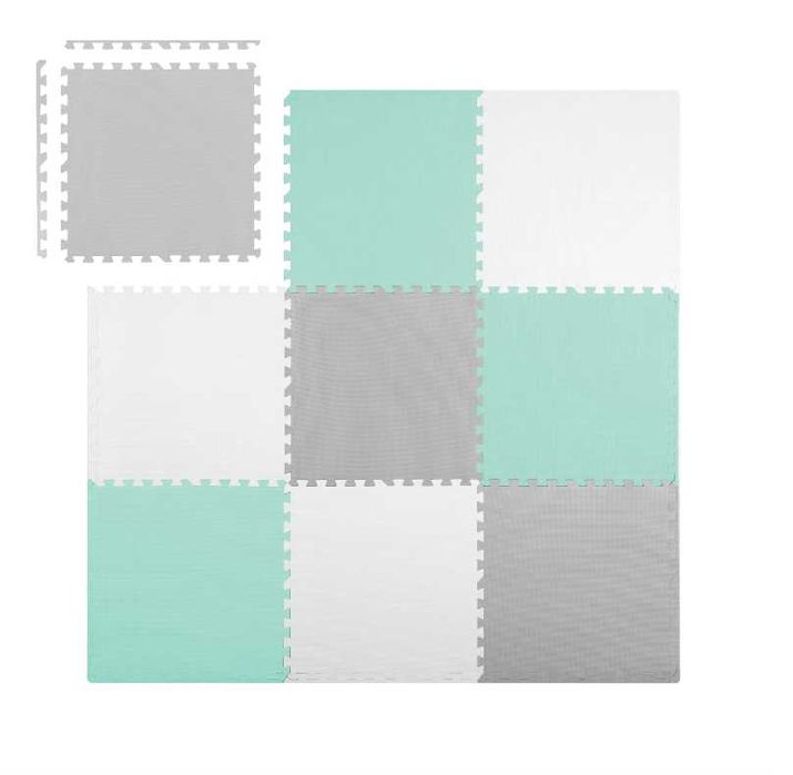 Mata piankowa puzzle 180x180cm 9 szt. szaro miętowa