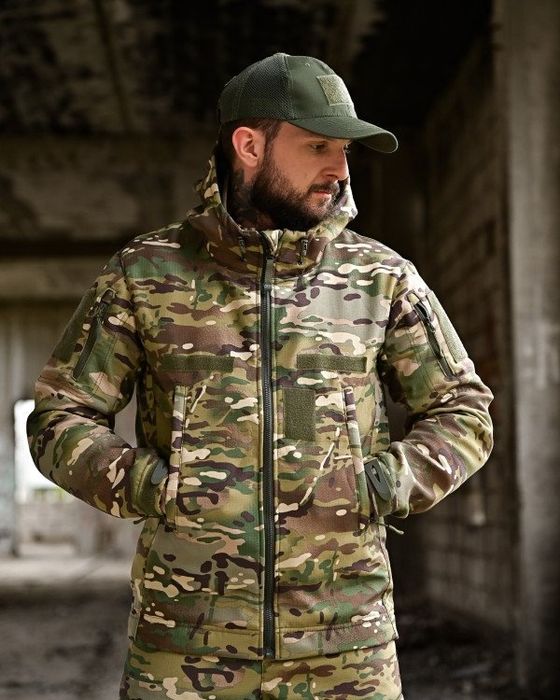Тактический костюм OMEGA Мультикам демисезонный на флисе , Softshell Рипстоп , Военная форма