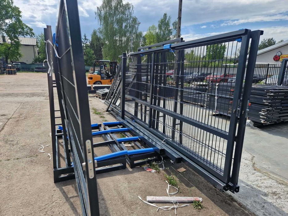 Brama przesuwna panelowa 4m 150cm lub 170cm grafit, słupki 80x80x2mm
