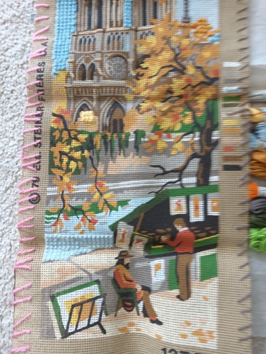 Vintage Cross-Stitch Fabric and Threads – Antique – Unfinished... Design: Paris64730306399363120