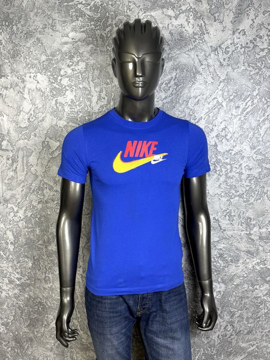 Nike футболка S размер спортивная синяя с принтом