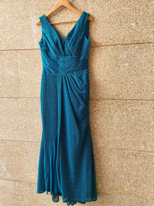 Vestido de Festa Azul Turquesa com Brilhantes | Decote V | Tam. Único (M/L), Novo