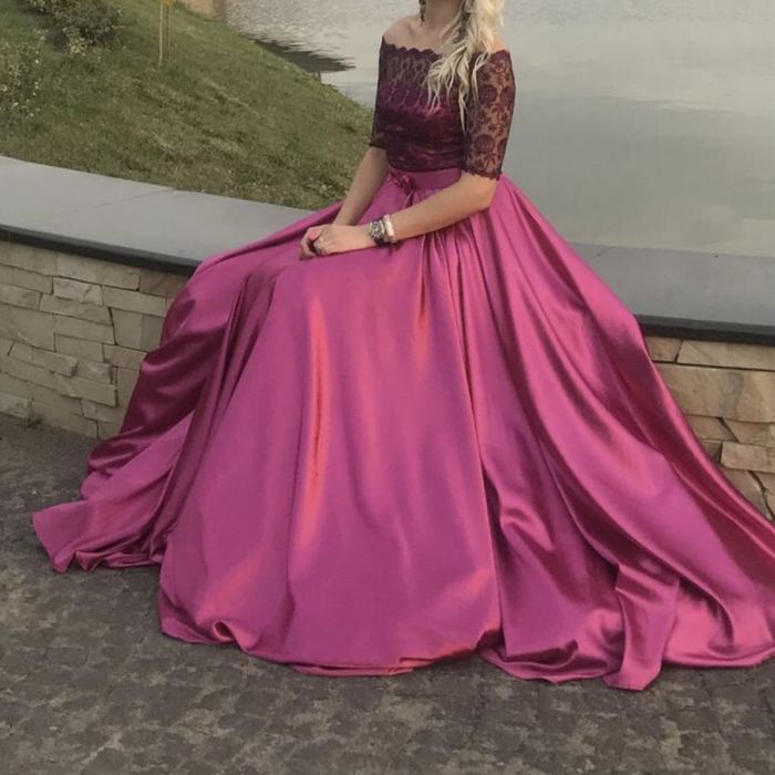 Вечірне випускне плаття сукня з пишною атласною спідницею гіпюр