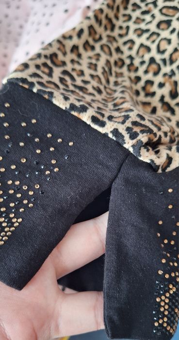 Jak nowa bluzka, wzór panterka, czarna siateczka, czarno-złote ozdoby