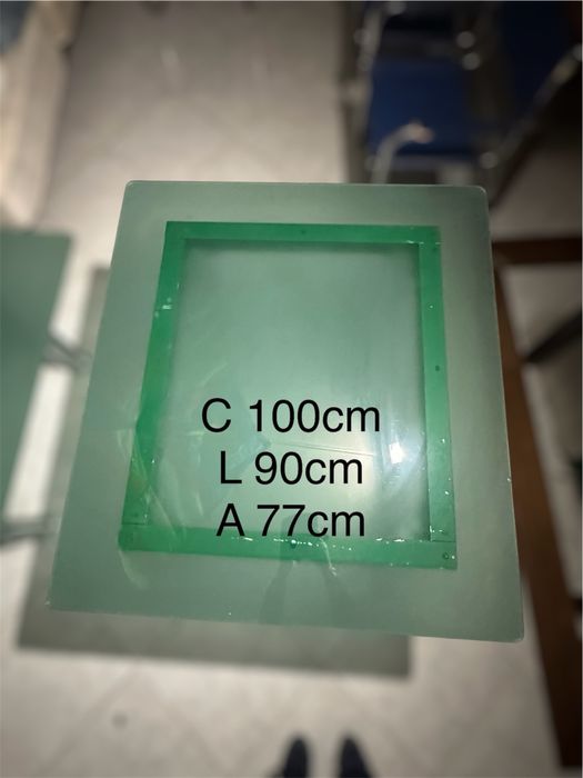 Conjunto 2 mesas de vidro fosco verde 230x90 e 100x90