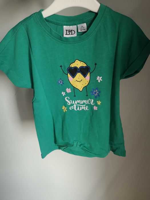 Lilly & Dan zielony t-shirt cytryna napis Summer 98/104 cm 2-3 lata