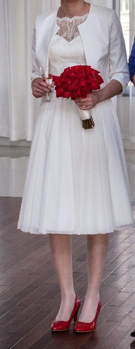 Suknia Ślubna Koronka Krótka 36/38 PAS czerwony i różowy