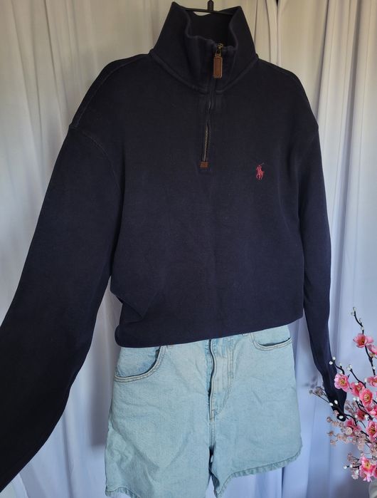Granatowy sweter typu half-zip polo ralph lauren S unisex