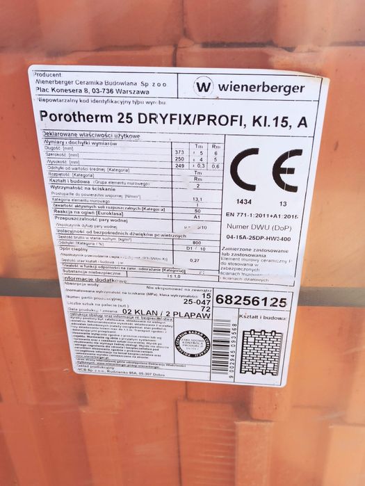 Pustak SZLIFOWANY Porotherm 25 PROFI  Dryfix kl. 15