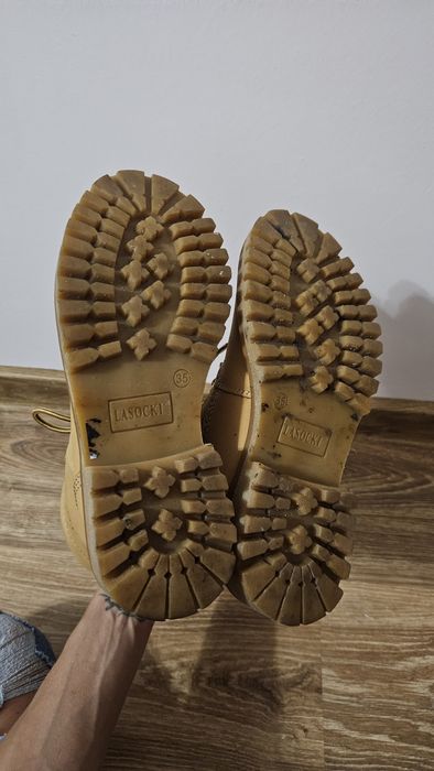Buty skórzane trapery zimowe Lasocki musztardowe skórzane