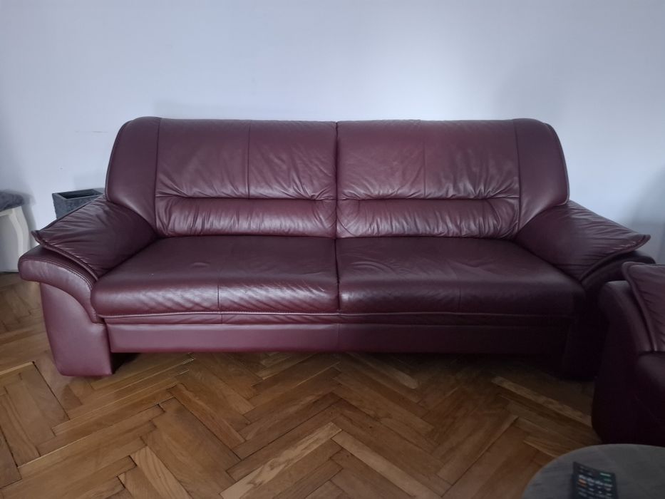 Sofa skórzana bordowa